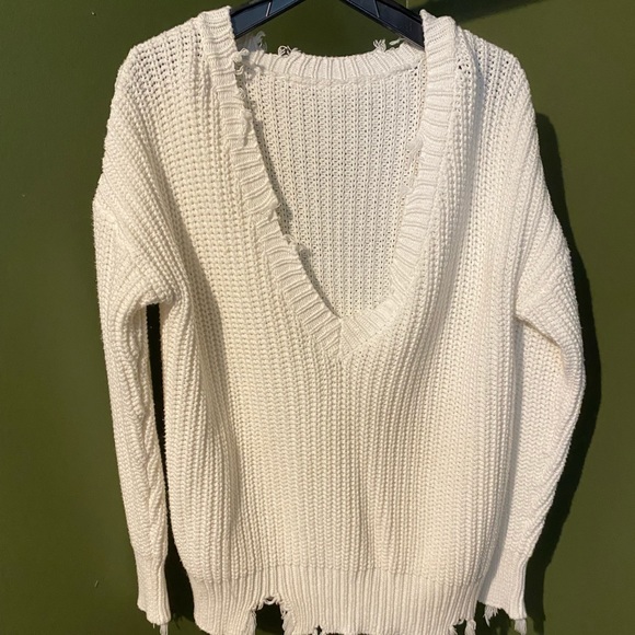 🌟F21 Oversized Ribbed Distressed-Trim Sweater🌟 - Picture 4 of 7